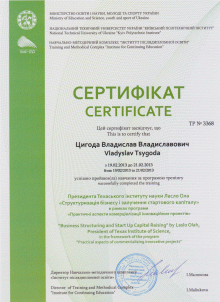 Сертификат за прохождение курса "Структуризация бизнеса"